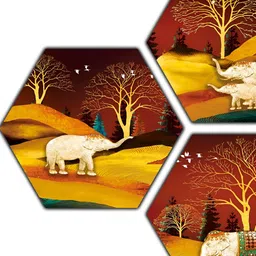 PnF Maroon & Yellow 3 Piece Printed Wooden Wall Photo Frame-image-89
