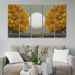 999Store Grey & yellow 5 Pieces Moon Art Modern Art Panels Wall Painting-34
