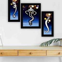 SAF Blue 3-Pieces Lord Ganesha Printed Framed Wall Art-image-47