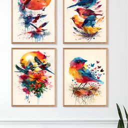 Aura White & Orange 4 Pieces Floral and Botanical Painting Wall Arts-picture-32