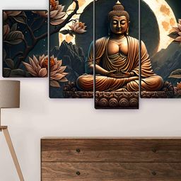 SAF Black & Brown 5 Pieces Wooden Buddha Wall Arts-image-68
