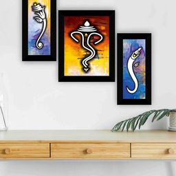 SAF Blue & Yellow 3-Pieces Lord Ganesha Printed Framed Wall Art-image-94