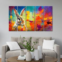 999Store Red & Purple 5 Pieces Rabbit With Abstract Wall Art-20