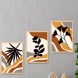 SAF White & Brown 3 Pieces Floral Printed Framed Wall Art-image-62