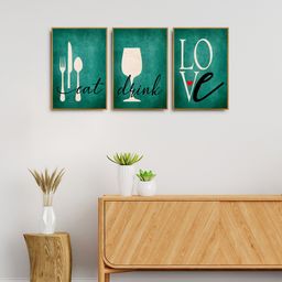 999Store Set Of 3 Green Abstract Painting Kitchen Wall Art-image-2