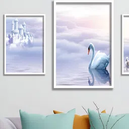 Aura White & Blue 3 Pieces Birds & Animals Wall Arts-image-41