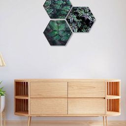 SAF Green 3 Pieces Nature Painting Hexagon UV Textured Wall Art-image-22