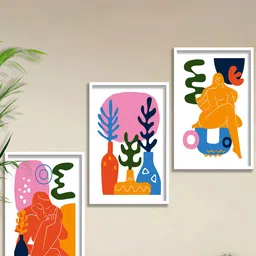 SAF White & Orange 3-Pieces Modern Boho Art Printed Framed Wall Art-17