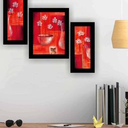 SAF Red & Black 3 Pieces Flower Pot Modern Wall Art Painting-image-86
