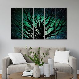 999Store Black 5 Pieces Tree Art With Night View MDF Wall Painting Set-42