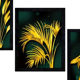 PnF Yellow & Green 3 Pieces Paper Floral and Botanical Wall Painting-image-94