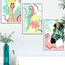 SAF Turquoise Blue & Pink 3-Pieces Modern Boho Art Printed Framed Wall Art-image-29
