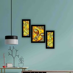 SAF Mustard Yellow & Orange 3-Pieces Lord Buddha Printed Framed Wall Art-image-6