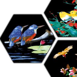 PnF Black & Green 3 Pieces Wood Birds Painting Wall Art-picture-5