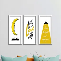 SAF Set Of 3 Yellow & White Modern Art UV Textured Painting Wall Art-image-66