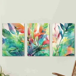 SAF Green & Orange 3 Pieces Floral Cotton Canvas Wall Arts-image-9