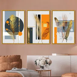 Art Street Orange-Coloured & White 3 Pieces Luxury Hall Painting Framed Wall Arts-image-13