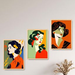SAF Green & Orange 3 Pieces Boho Woman Painting Wall Art-image-97