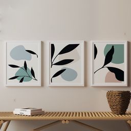 Art Street Green & White 3-Pieces Botanical Boho Printed Framed Wall Art-12