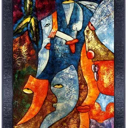 PnF Black & Orange Printed Wooden Abstract Painting Wall Art-image-86