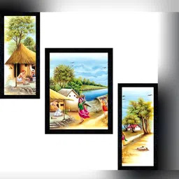 PnF Charcoal & Blue 3 Pieces Floral and Botanical Wooden Painting Wall Art-image-24