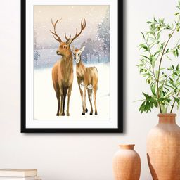 999Store White & Brown Deers Framed Printed Paper Painting-57