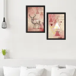 eCraftIndia Set Of 2 Abstract Deer Art Paintings-26
