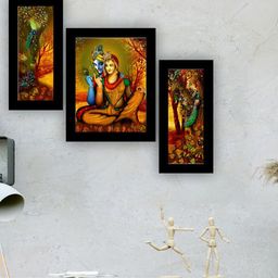 SAF Green & Yellow 3 Pieces Lord Radha Krishna Painting UV Coating Wall Arts-image-68