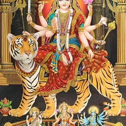 British Terminal Red & Gold Toned Durga Maa Religious Wall Poster-image-98