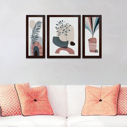 WENS Set Of 3 Cream & Green Admire With Flowers Wall Painting-45
