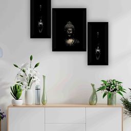 SAF Black 3-Pieces Lord Buddha Printed Framed Wall Art-image-74