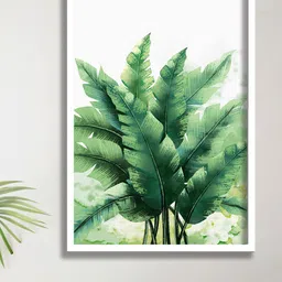SAF White & Green Tropical Leaves Printed Framed UV Coating Wall Art-image-65