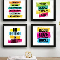 SAF White & Green 4 Pieces Motivational Quotes Printed UV-Finish Painting Wall Art-23