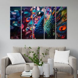999Store Blue 5 Pieces Peacock Wall Painting Modern Art Panels Wall Art-3