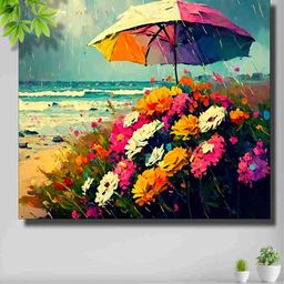 SAF Blue & Orange Floral Theme Canvas Painting Wall Art-image-7