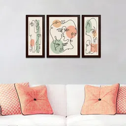WENS Set of 3 White & Pink MDF Abstract Wall Paintings-16