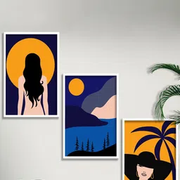SAF Blue & Black 3 Pieces Modern Boho Art Painting Framed Wall Art-image-35