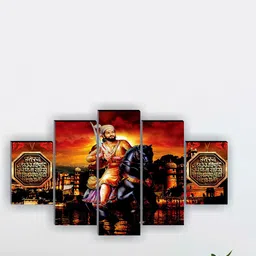 SAF 5 Pcs Yellow & Orange Chhatrapati Shivaji UV Textured Religious Painting Wall Art-picture-30
