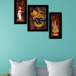 SAF Black & Gold-Coloured 3 Pieces Shrinath Ji Modern Art Painting Wall Art-image-12