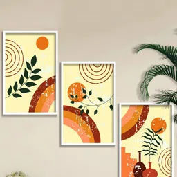 SAF Brown & Green 3 Pieces  Boho Art Painting Framed Wall Art-image-65