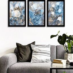 WENS Set Of 3 Multicoloured Roses Wall Art Painting-79