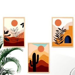 SAF Pink & Maroon 3 Pieces Modern Printed Framed Wall Art-image-43