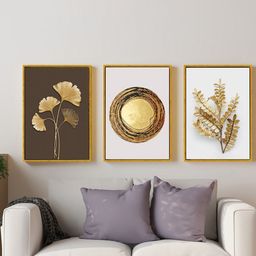 Art Street White & Yellow 3 Pieces Modern Leaf Painting Canvas Wall Arts-image-71