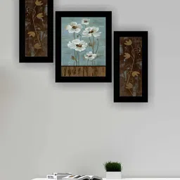 SAF Brown & Green 3 Pieces Flower Pot Modern Art Self Adhesive Framed Wall Paintings-image-78