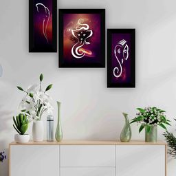 SAF Black & Brown 3-Pieces Lord Ganesha Printed Framed Wall Art-image-63