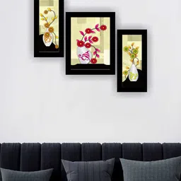 SAF Brown & Beige 3-Pieces Flower Pot Modern Art Framed Wall Art-image-63