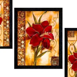 PnF Orange & Red 3 Pieces Wooded Floral and Botanical Painting Wall Art-20