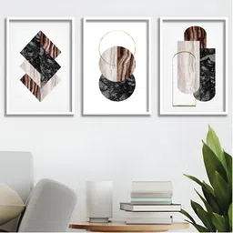 Aura White & Brown 3 Pieces Wood Abstract Wall Paintings-image-68
