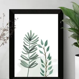 SAF Black & White Tropical Leaves Painted UV Textured Framed Wall Art-image-7