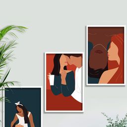 SAF White & Orange 3 Pieces Framed Modern Wall Art-image-91